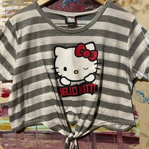 Hello Kitty Striped Gray and White Tee